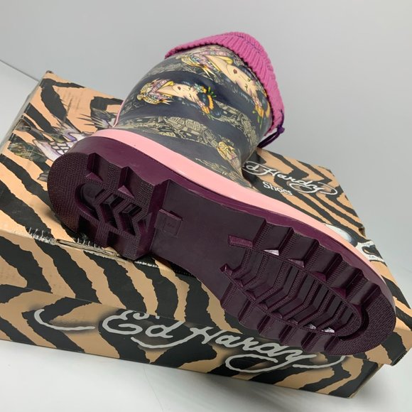 Women's Ed Hardy Pink Kiss of Death Rain Boots - Picture 5 of 5